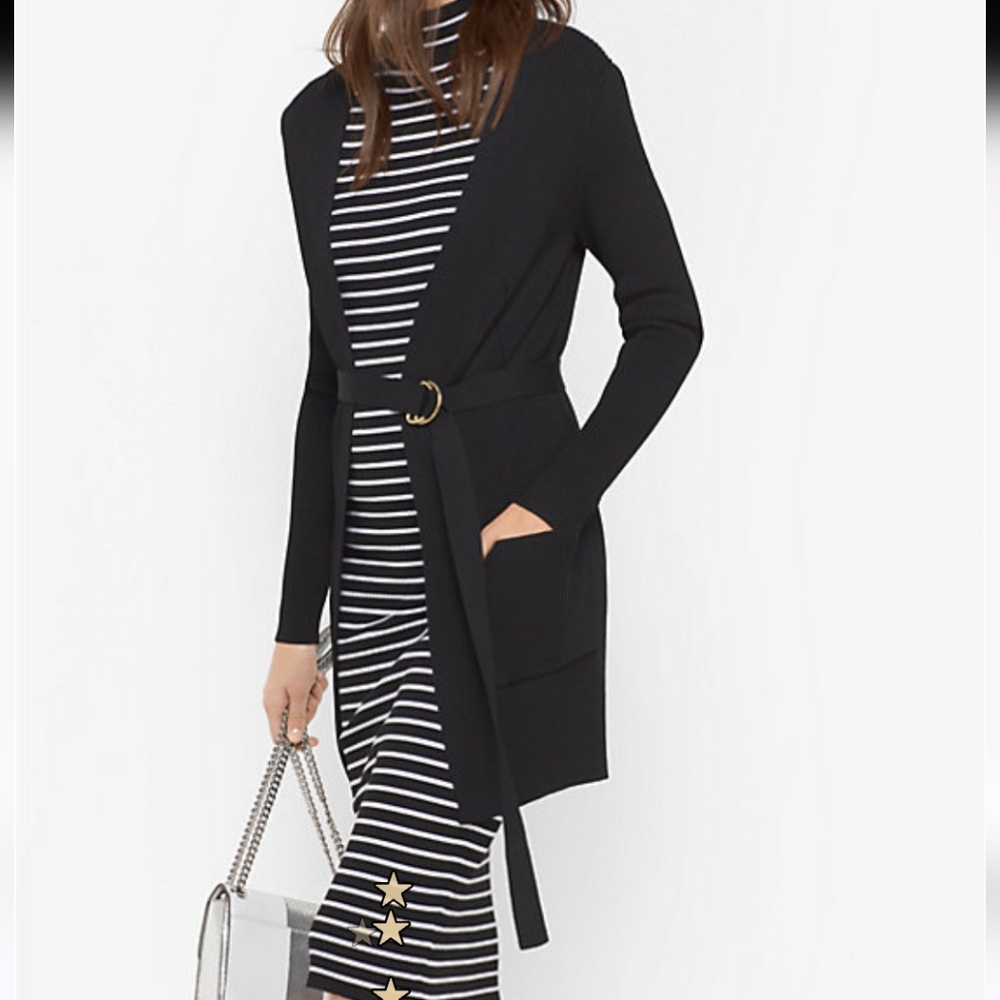 Michael Kors Stretch-Viscose Striped Ribbed Turtle Neck Black, White - Picture 3 of 10